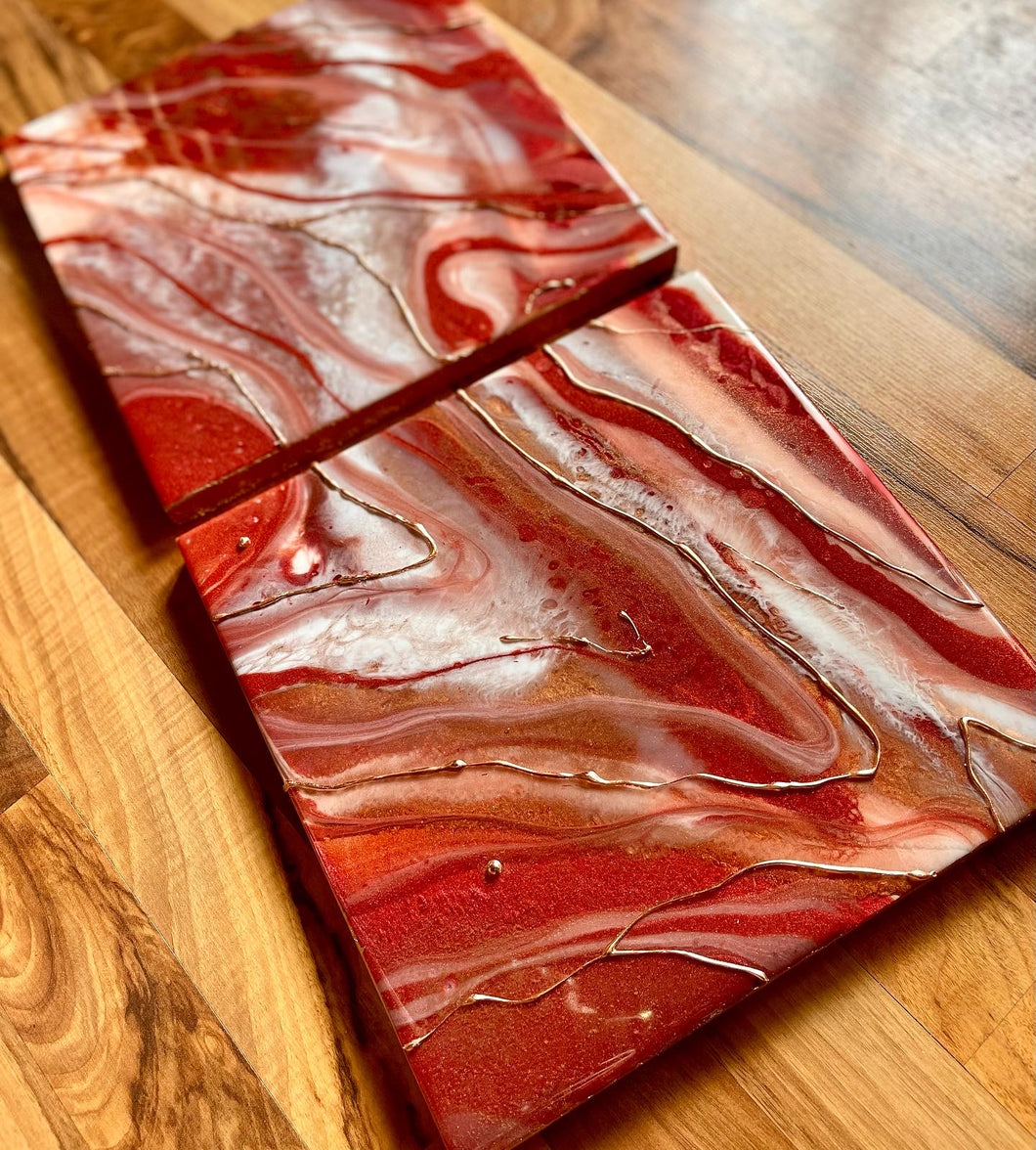Scarlet and Copper Resin Wall Art